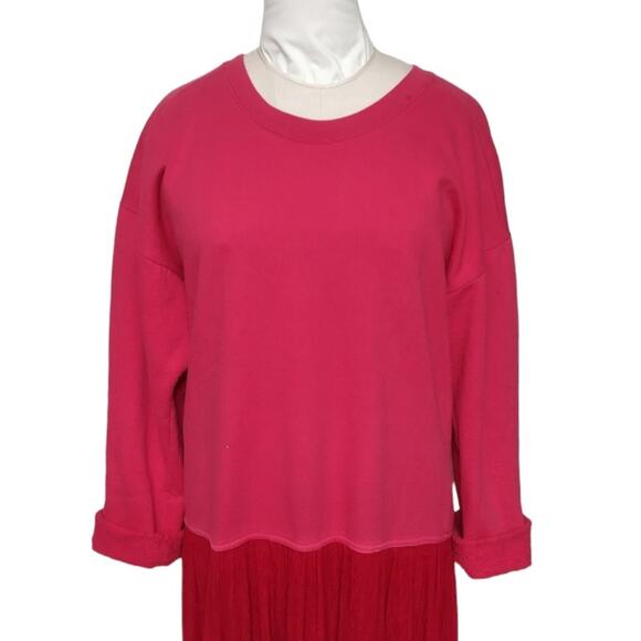 PERRY SHAW Pink Retro Sweatshirt Dress w/ Gauze Skirt Bright 90s Oversized Loose - Picture 8 of 10